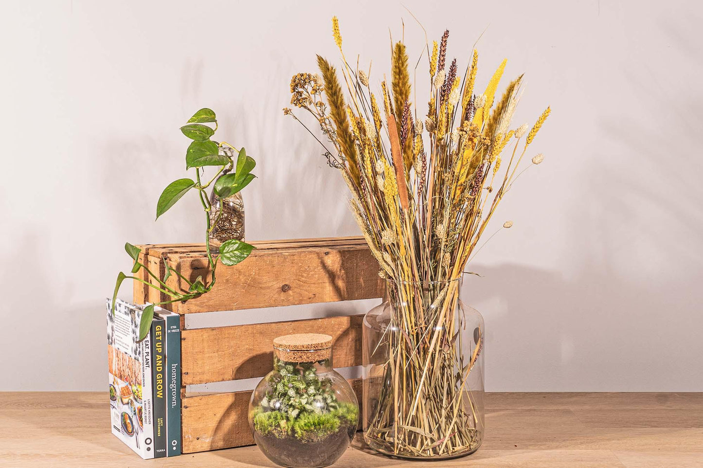 Droogbloemen boeket - Yellow & Brown - Droogboeket - 70 cm - FH013