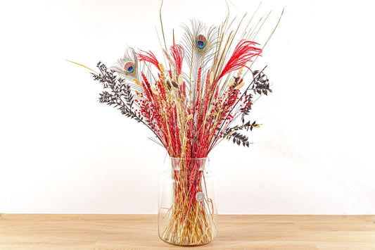 Droogbloemen boeket - Red & Gold - Droogboeket - 70 cm